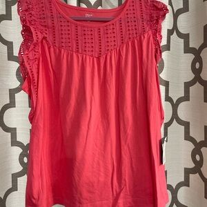 Crown & Ivy Coral Eyelet Ruffle Sleeve Blouse